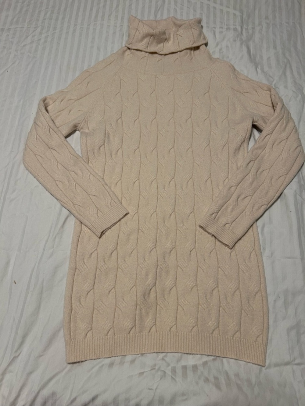 Soft Cable-Knit Turtleneck Sweater Dress - Cream